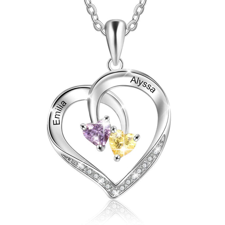 Olivenorma Custom Heart Promise 2 Birthstones Name Engaving Necklace - Silver - 2 Birthstone - image 0