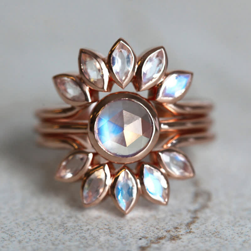 Olivenorma “Tide Goddess” - Sun Flower Moonstone 3 - Piece Ring - 10 - image 0