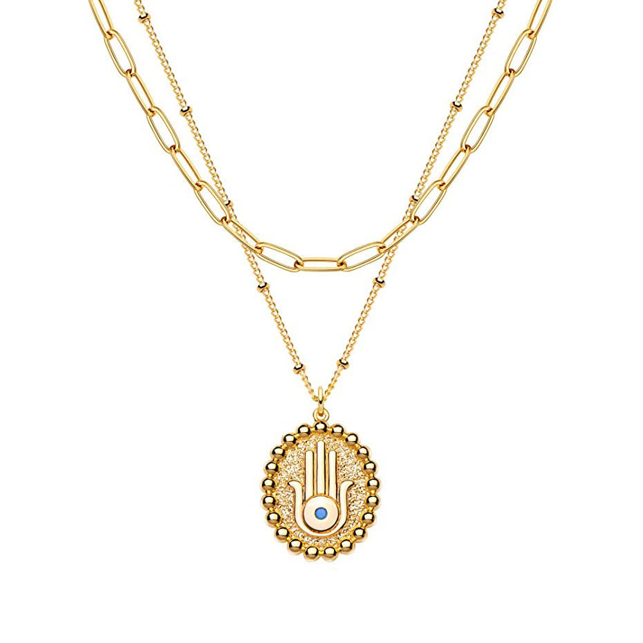 Olivenorma Evil Eye Hamsa Gold Color Layered Chain Necklace - Evil Eye&Hamsa - image 0