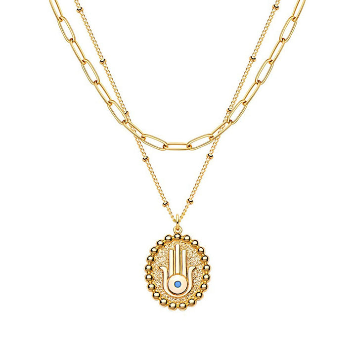 Olivenorma Evil Eye Hamsa Gold Color Layered Chain Necklace - Evil Eye&Hamsa - image 0