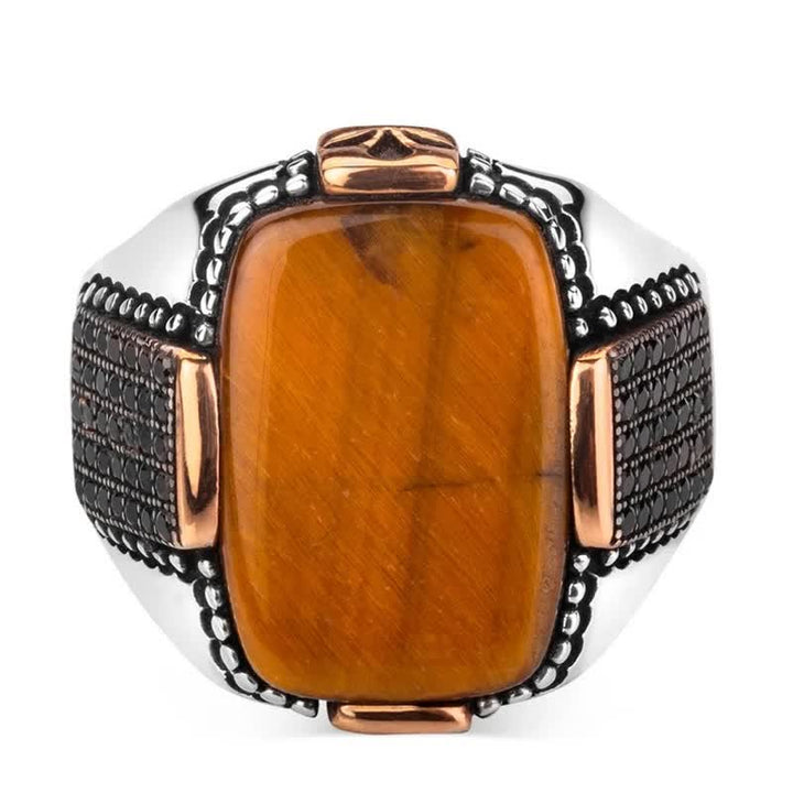 Olivenorma Square Tiger Eye Men's Broad Brim Ring - image 3