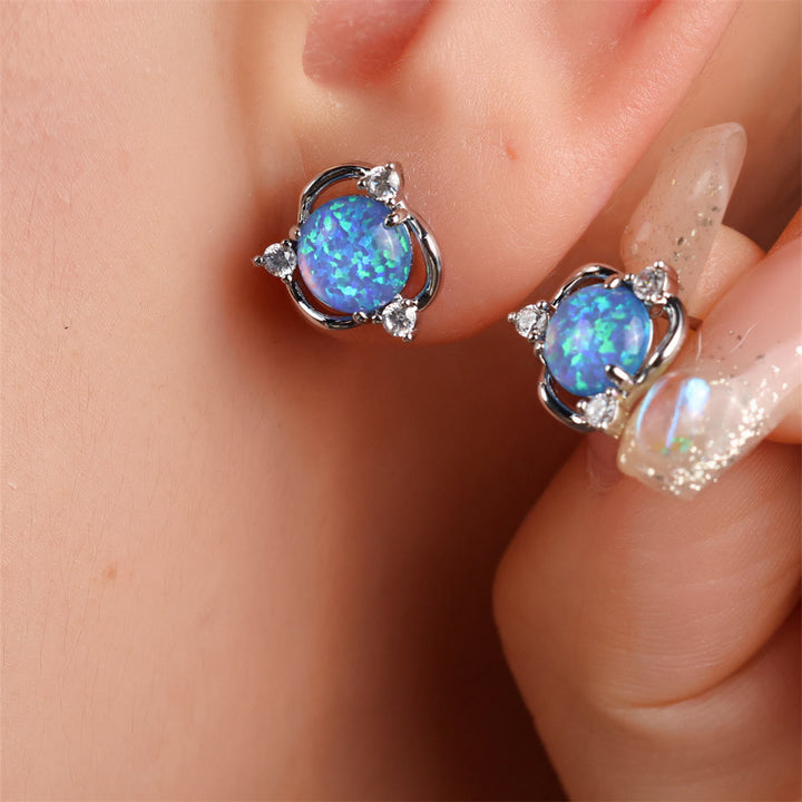 Olivenorma Opal Small Round White Zircon Stud Earrings - image 5