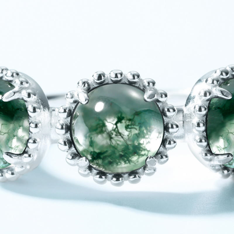 Olivenorma Three Set Round Moss Agate Adjustable Ring - image 3