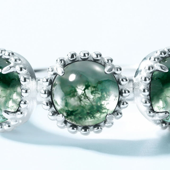Olivenorma Three Set Round Moss Agate Adjustable Ring - image 3