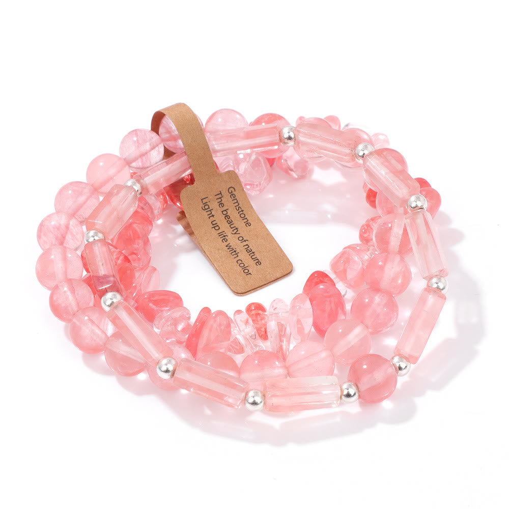 Olivenorma Natural Stone Irregular Three Layer Bracelet Set - Strawberry Quartz - image 20