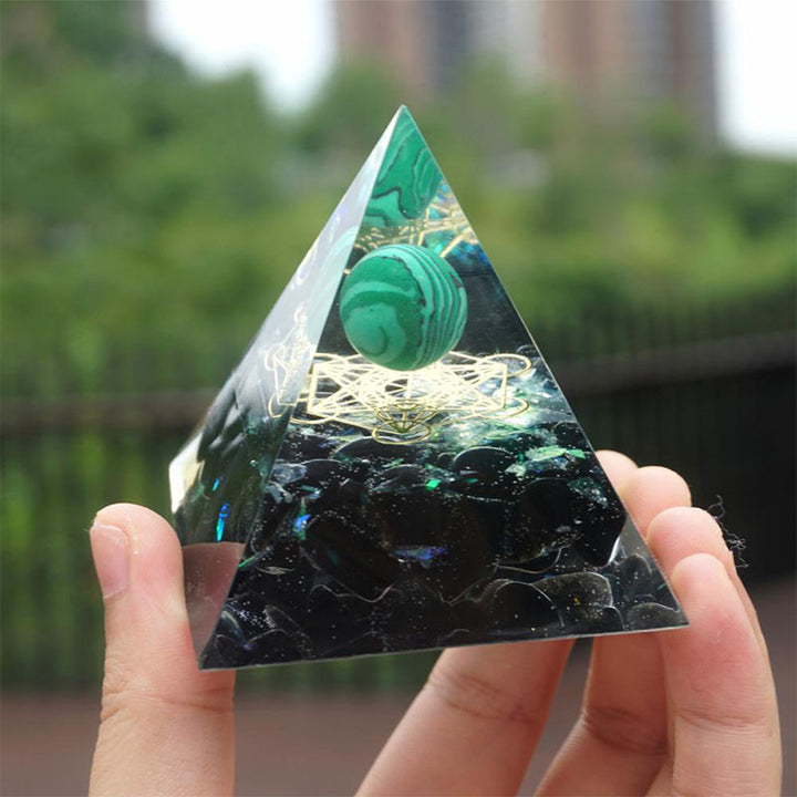 Olivenorma Malachite Sphere & Obsidian Healing Orgone Pyramid  - image 1