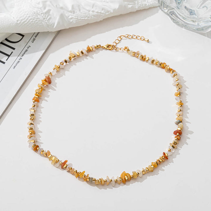 Olivenorma Natural Citrine Beaded Amethyst Gravel Necklace Bracelet - Citrine&Clear Crystal - Necklace - image 1