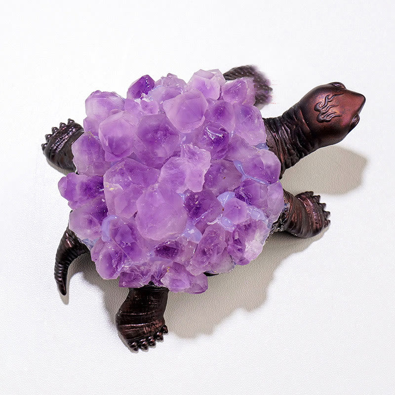 Olivenorma Natural Crystal Cluster Turtle Ornament Lamp Gemstone Decoration - Amethyst Cluster#Copper Turtle Without Lamp - image 19