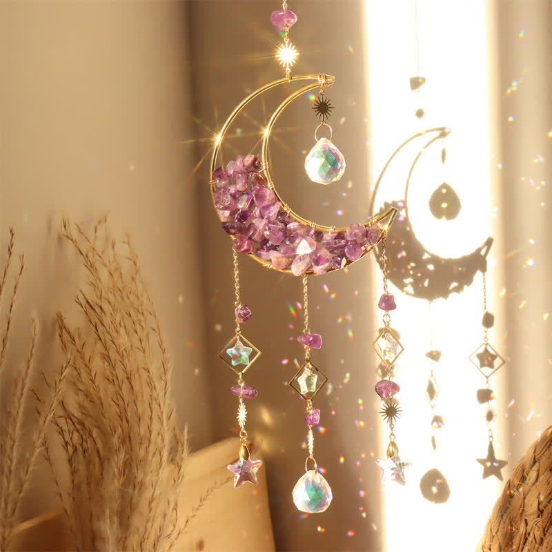 Olivenorma Moon Crystal Hourglass Wind Chime Suncatcher - Amethyst - image 1