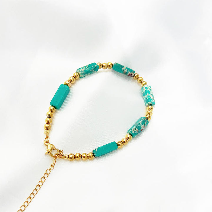 Olivenorma Rectangle Natural Stone Tube Beads Beaded Bracelet - Emperor Stone - 22+5cm - image 2