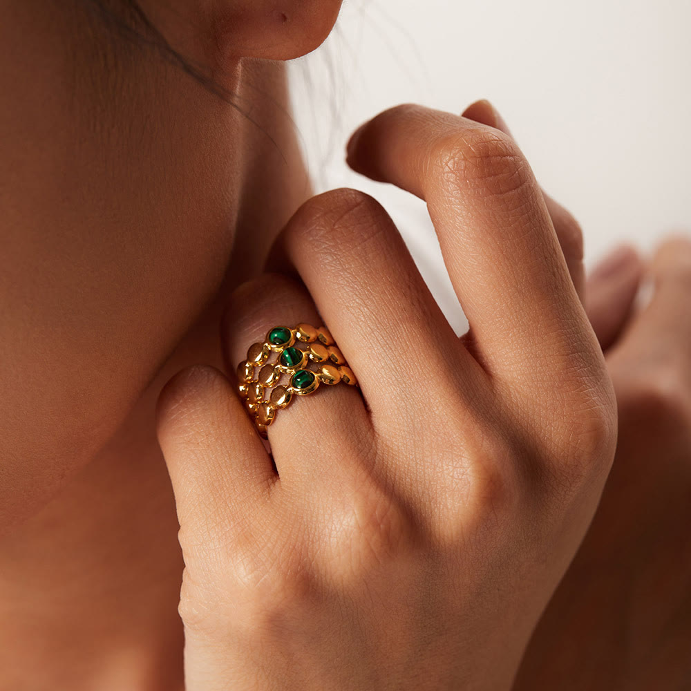 Olivenorma Gold Green Natural Malachite Open Ring Set - image 7