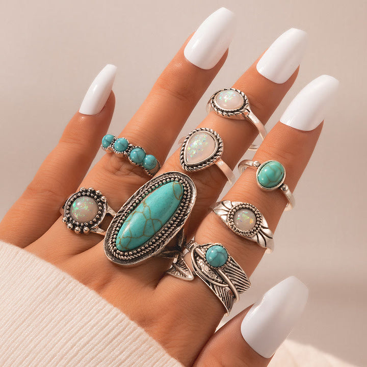 Olivenorma Opal Turquoise Elephant Leaf 8-Piece Ring Set - image 2