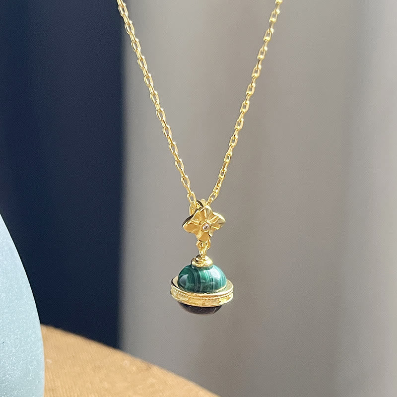 Olivenorma "Stellar Corona" Malachite Blue Sandstone Sphere Pendant Necklace - image 1
