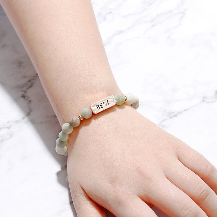 Olivenorma Natural Gemstone Best Friend Forever 3 Piece Engraving Bracelet Set - image 2