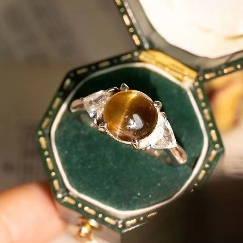 Olivenorma Four Claw Golden Green Cat's Eye Stone Ring - Golden Green Cat's Eye Stone - image 0
