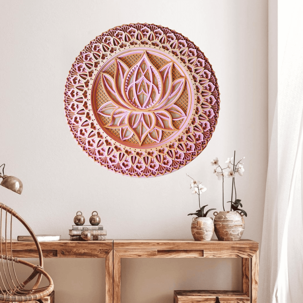 Olivenorma Pink Lotus Mandala 3D Engraving Wall Decor - image 1