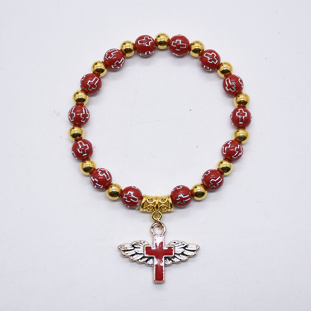 Olivenorma White Jade Cross Beaded Bracelet - Red - image 4
