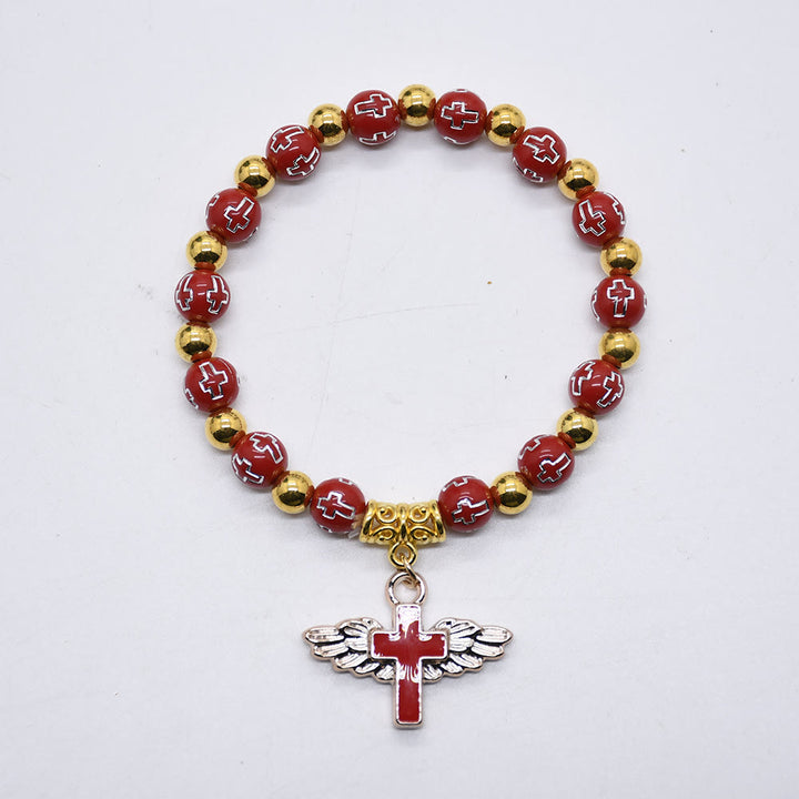 Olivenorma White Jade Cross Beaded Bracelet - Red - image 4