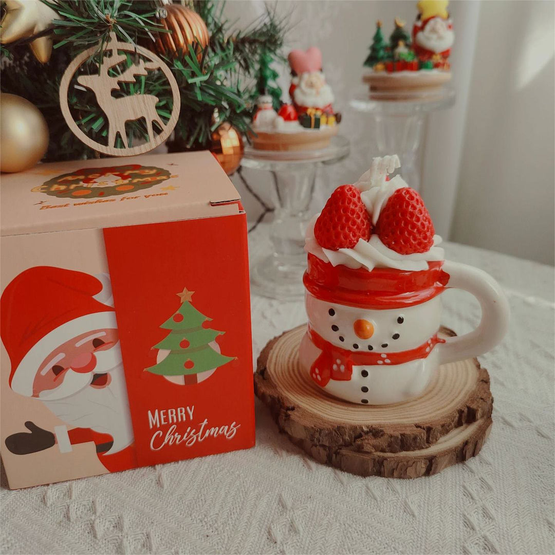 Olivenorma Christmas Santa Claus Snowman Elk Cup Candle - Strawberry Christmas Snowman Cup-10*7*10.5cm - image 3