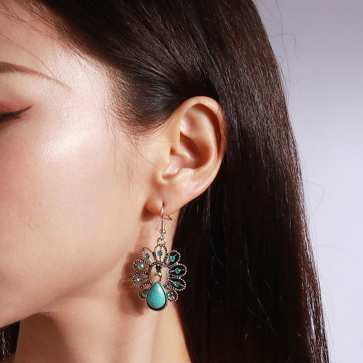 Olivenorma Turquoise Paraiba Tourmaline Peacock Shape Pendant Earrings - Turquoise&Paraiba Tourmaline - image 0