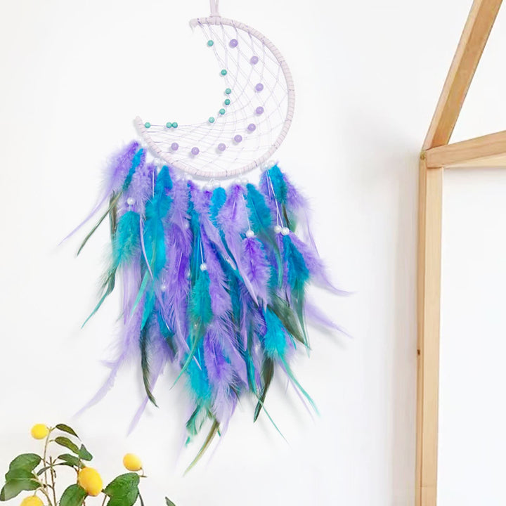 Olivenorma Handmade Beaded Turquoise Purple Jade Moon Dream Catcher - Turquoise&Purple Jade&Pearl - Without Lights - image 0