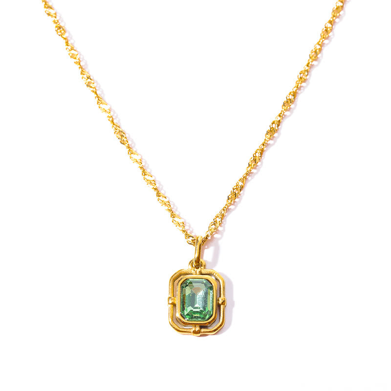 Olivenorma Water Wave Chain Square Zircon Titanium Steel Necklace - Peridot - image 9