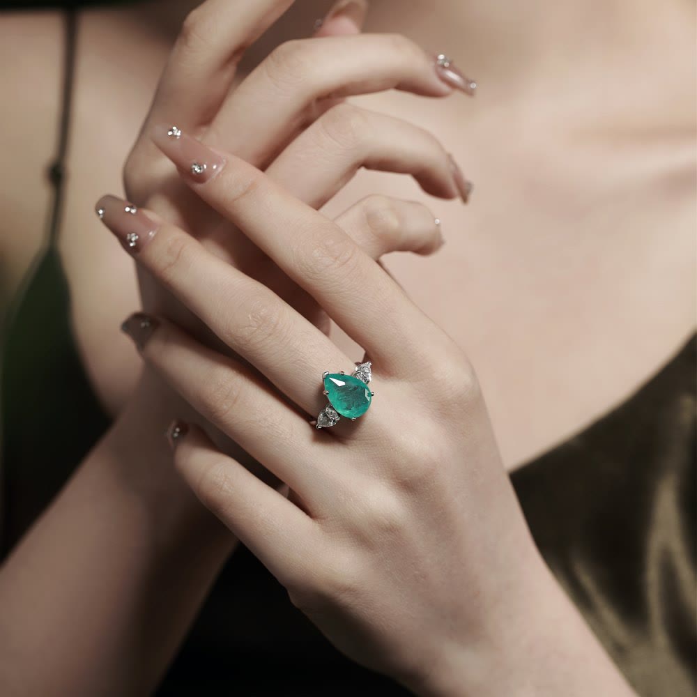 Olivenorma Paraiba Tourmaline White Zircon Exquisite Ring - image 1
