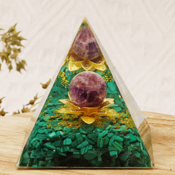 Olivenorma Amethyst Malachite Lotus Symbol Orgone Pyramid - 10*10cm - YES PLEASE $8 - image 0