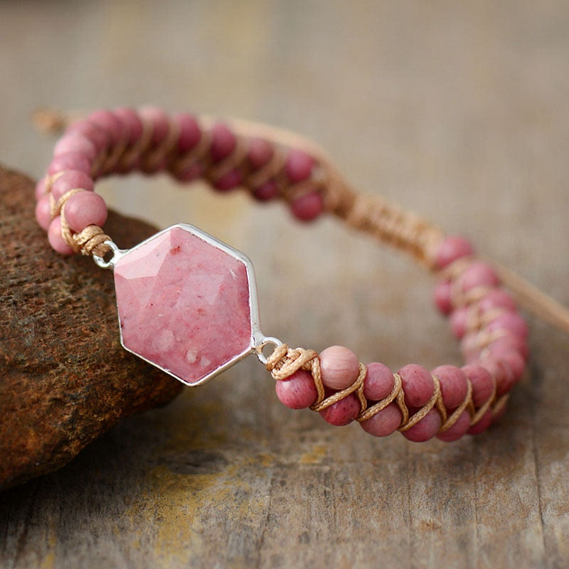 Olivenorma Hexagon Aquamarine Rhodochrosite Wrap Bracelet - image 6