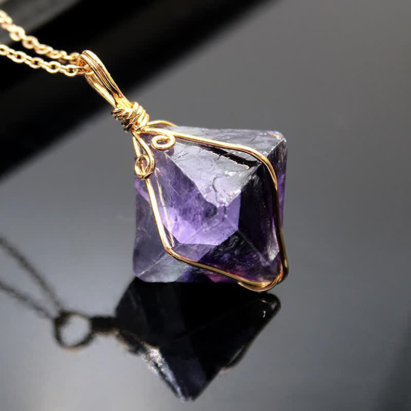 Olivenorma Natural Fluorite Octahedron Gemstone Necklace - Purple - image 1