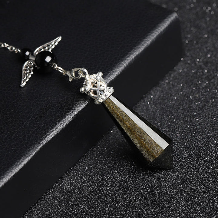 Olivenorma Labradorite Crystal Angel Wings Pendulum - Golden Obsidian - image 6