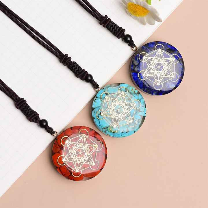 Olivenorma Red Jasper Lapis Lazuli Turquoise Metatron's Cube Symbol Necklace - image 0
