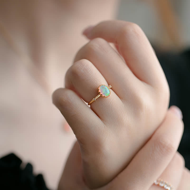 Olivenorma Retro Gold Opal Adjustable Ring - image 1