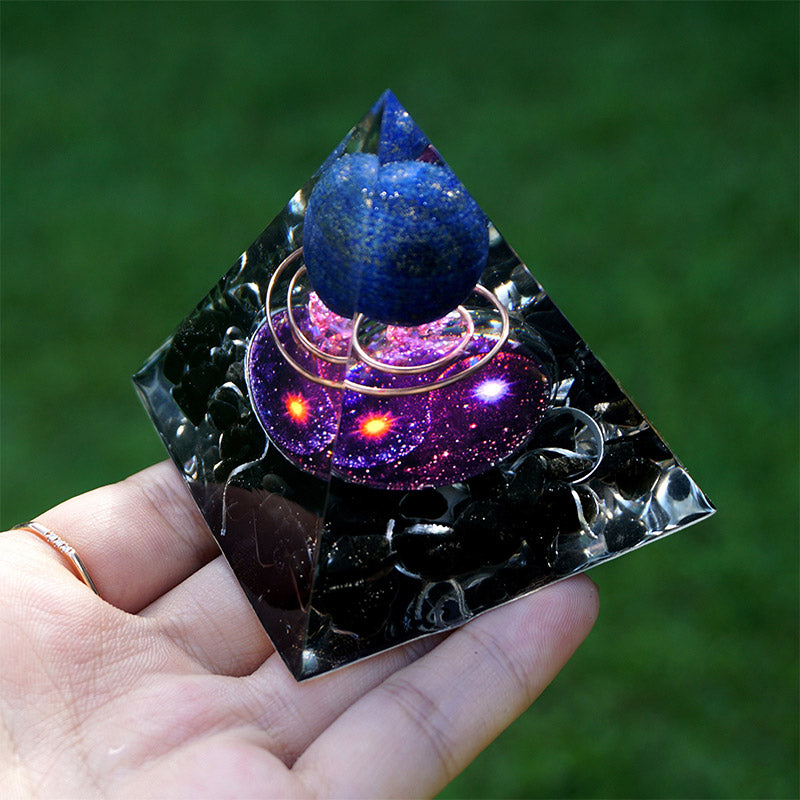 Olivenorma Lapis Lazuli Sphere With Obsidian Orgone Pyramid - image 1