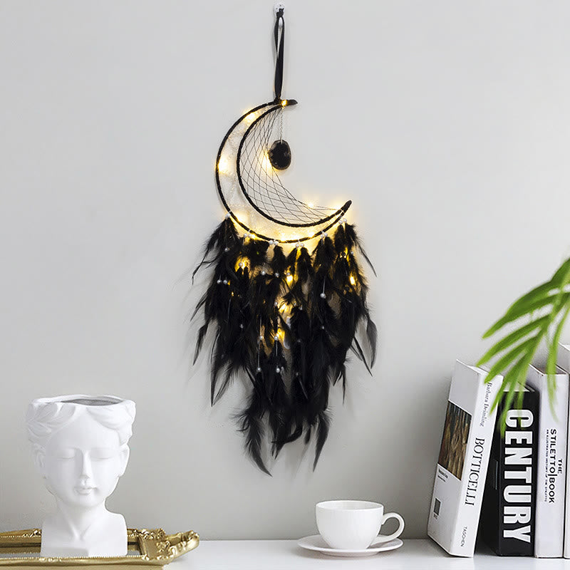 Olivenorma Black Onyx Pendant Black Feather Dream Catcher - With Lights - image 0