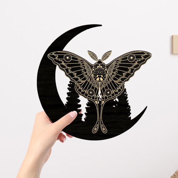 Olivenorma Crescent Moon Moth Wooden Wall Decor - image 1
