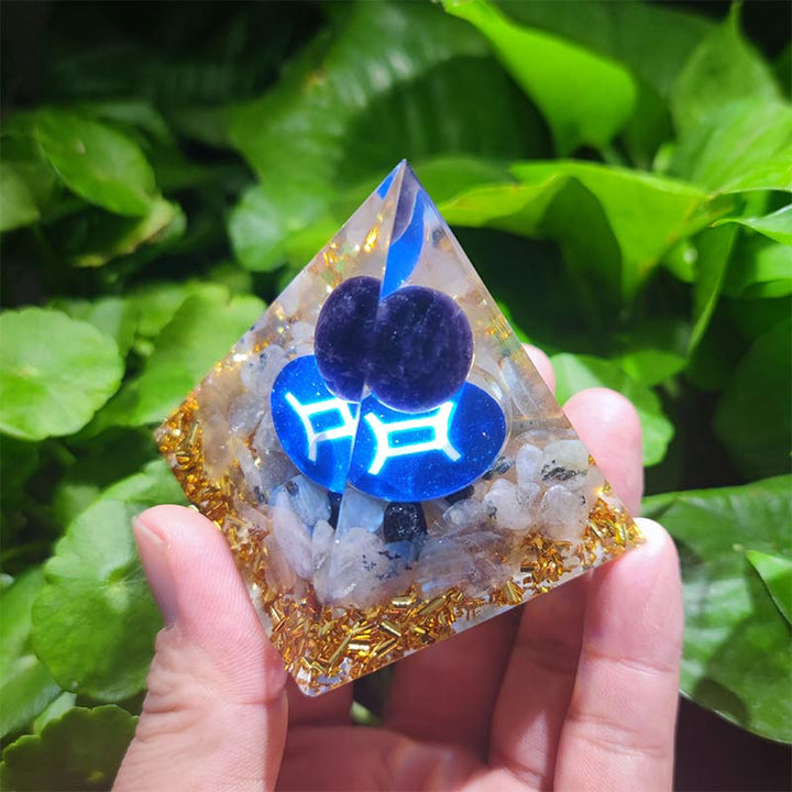Olivenorma Amethyst with Clear Quartz Gemini Zodiac Orgone Pyramid - image 3