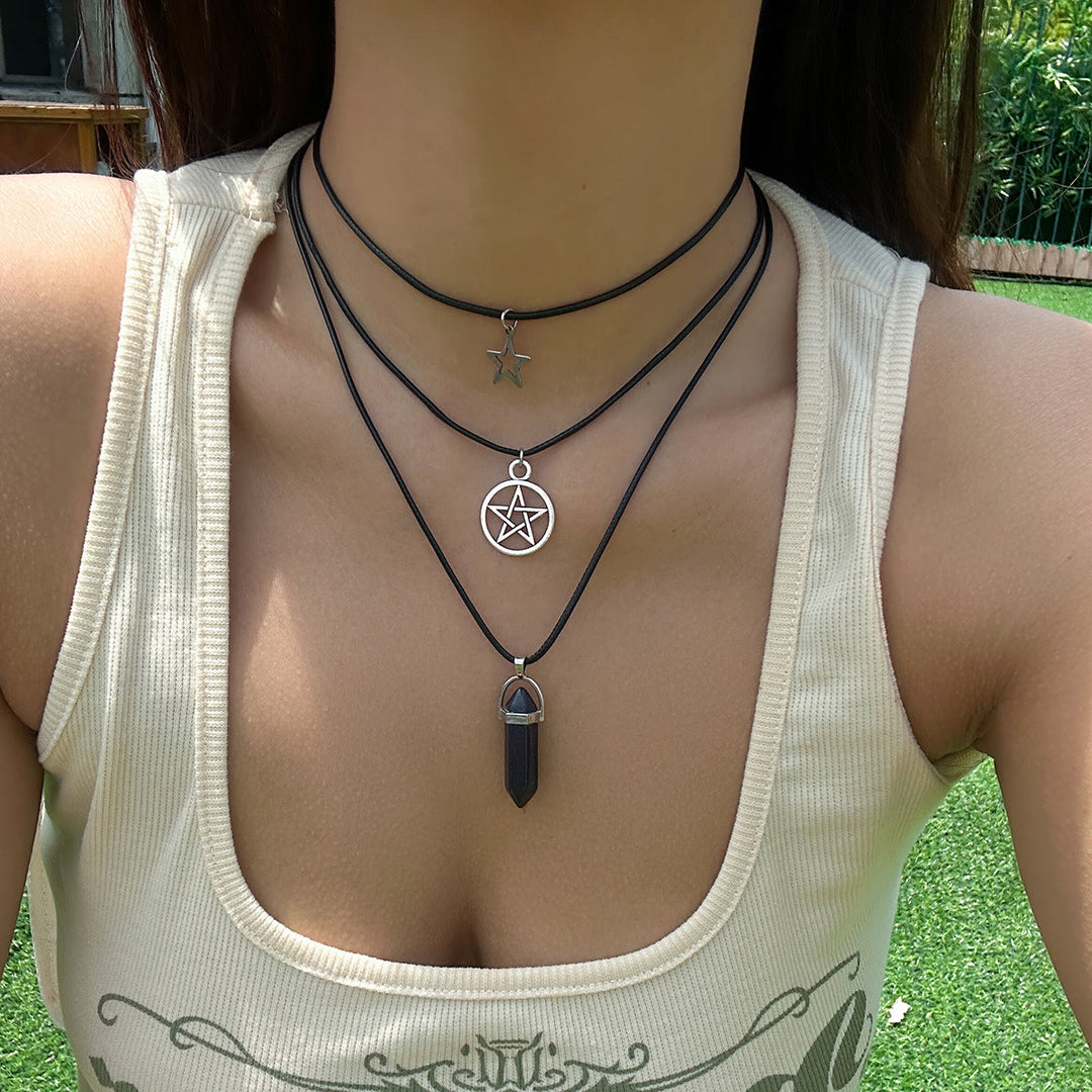 Olivenorma Natural Stone Tree of Life Evil Eye Pendant Necklace Set - Obsidian&Pentagram - image 5