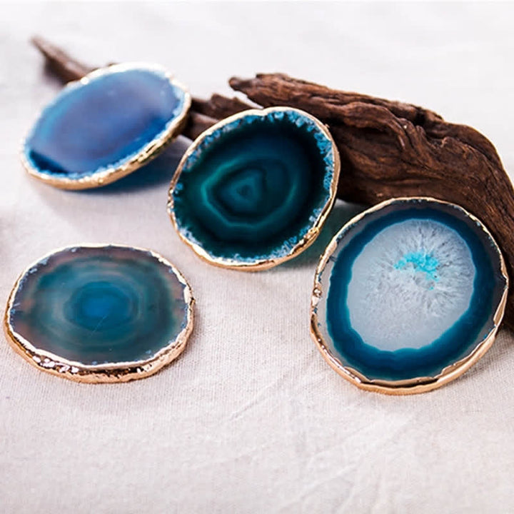 Olivenorma Blue Agate Coaster Gemstone Decoration - Blue - 3.93"*4.72" - image 0