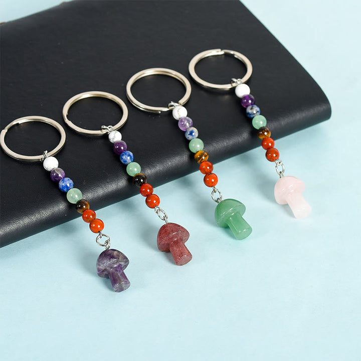 Olivenorma Chakra Crystal Mushroom Beaded Keychain - image 0