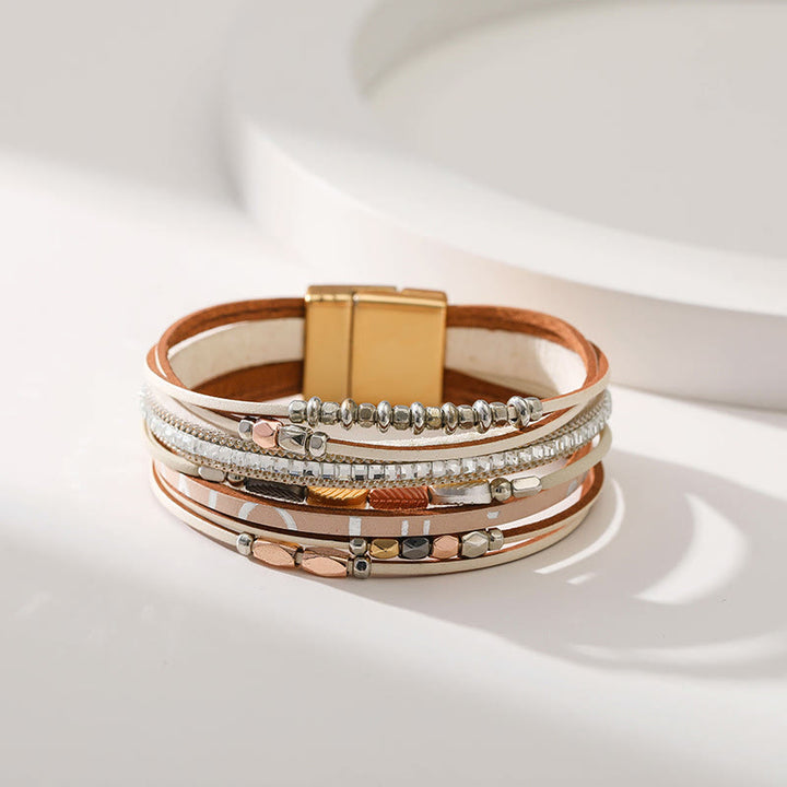 Olivenorma Hematite White Zircon Leaf Tiered Leather Bracelet - image 16