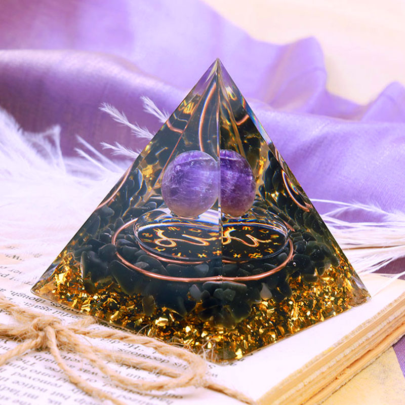 Olivenorma Amethyst Sphere With Obsidian Zodiac Capricorn Orgone Pyramid - image 2