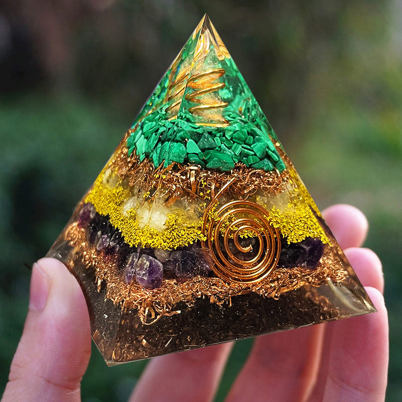 Olivenorma Malachite Citrine With Amethyst Orgone Pyramid - 10*10cm - YES PLEASE $8 - image 0