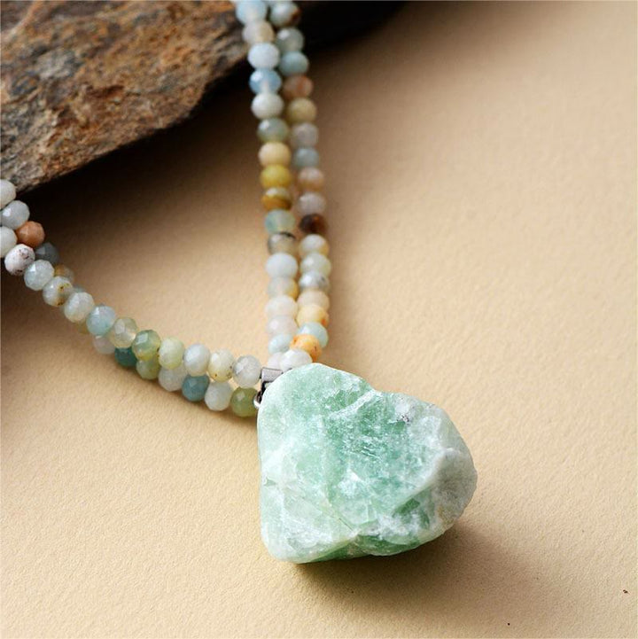 Olivenorma Natural Amazonite Pendant Double Chain Necklace - image 2