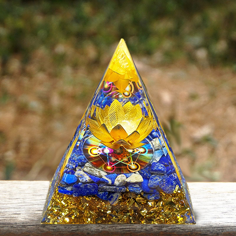 Olivenorma Lapis Lazuli Lotus Symbol Reki Orgone Pyramid - image 2
