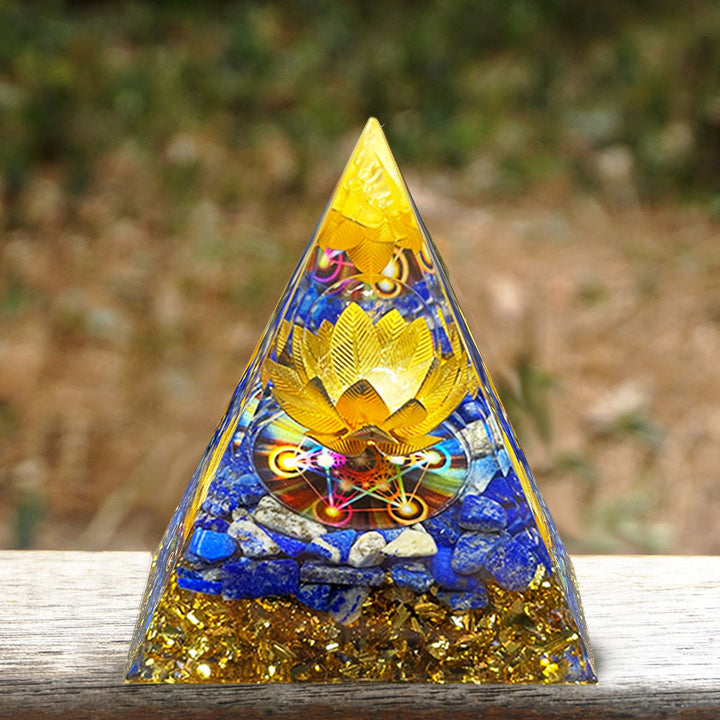 Olivenorma Lapis Lazuli Lotus Symbol Reki Orgone Pyramid - image 2