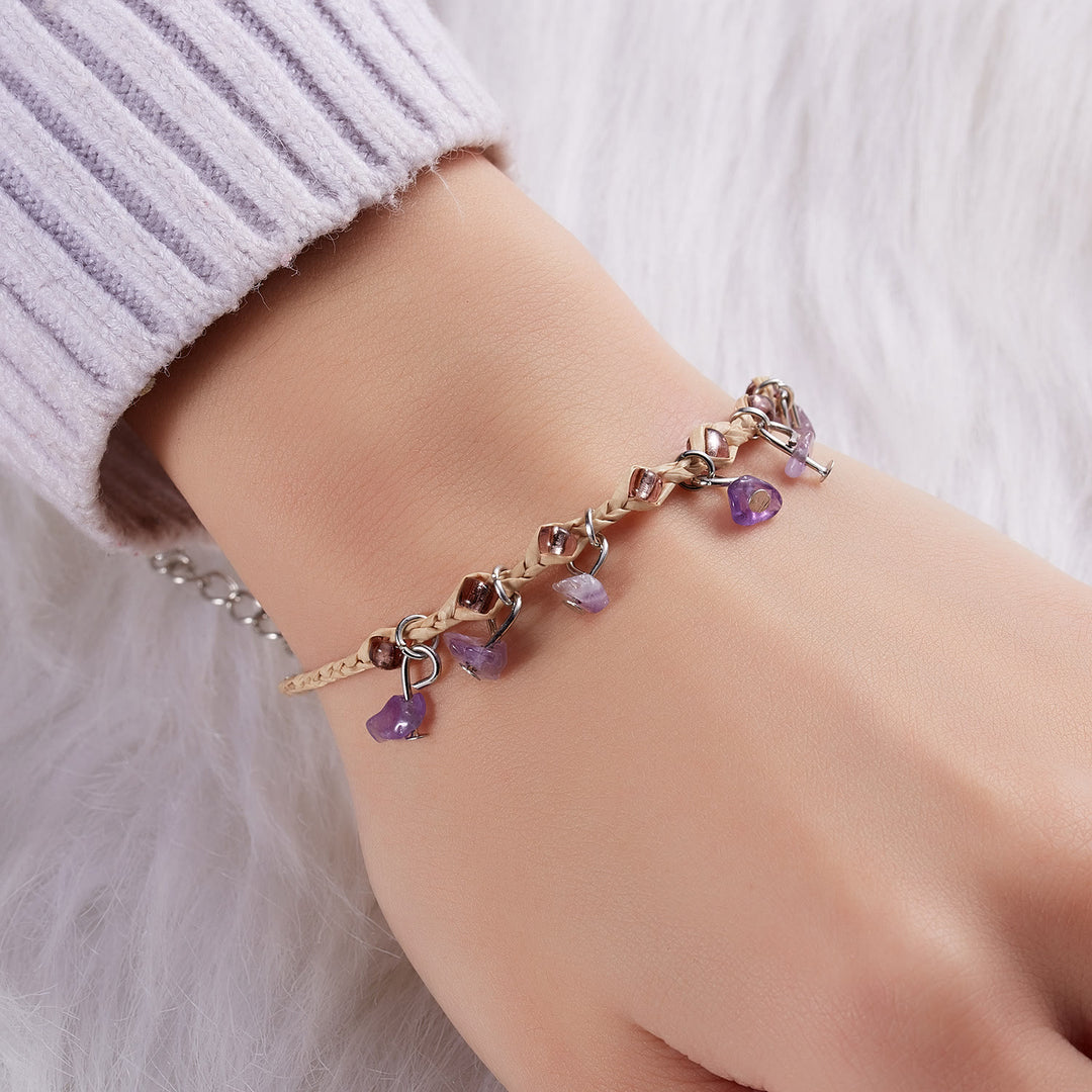 Olivenorma Amethyst Tiger Eye Obsidian Tassel Gravel Braided Bracelet - image 3