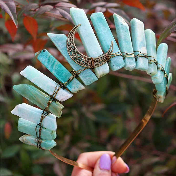 Olivenorma Natural Amazonite Labradorite Hair Accessory Headband Crystal Crown - Amazonite - image 0