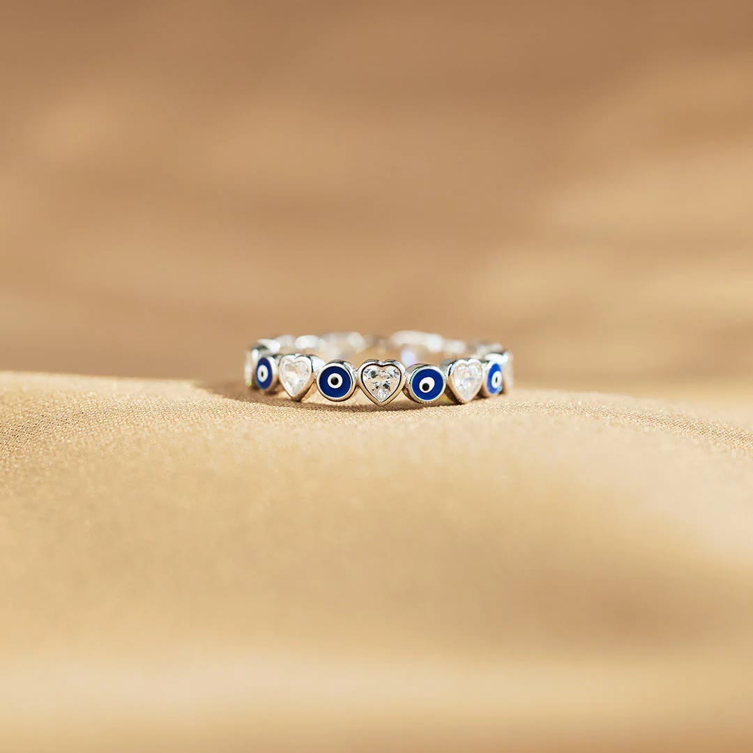 Olivenorma S925 Sterling Silver Heart White Zircon Evil Eye Ring - image 5