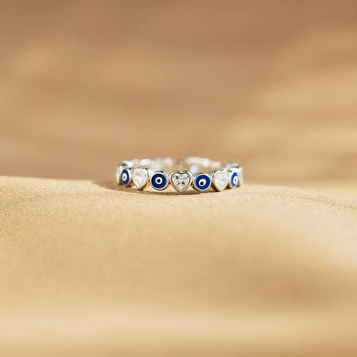 Olivenorma S925 Sterling Silver Heart White Zircon Evil Eye Ring - image 5